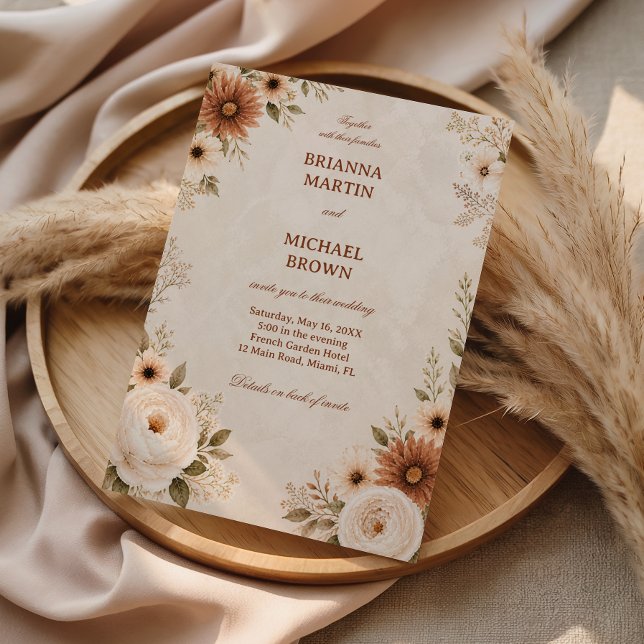 Convites Floral Neutro Elegante Vintage (Criador carregado)