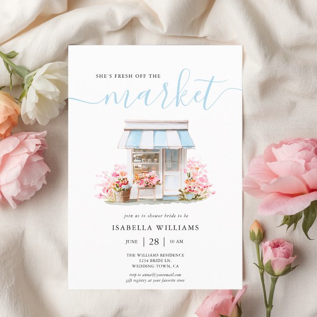 Convites Floral Noivado fora do mercado (The front of the invitation is shown at a 5x7 inch size. Choose size, paper, + corner style.)