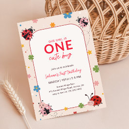 Convites Floral One Cute Bug Ladybug 1st Birthday Party