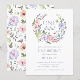 Convites Floral Onederful First birthday Invitation