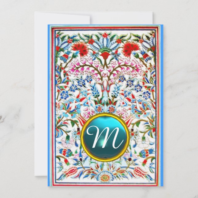CONVITES FLORAL ORIENTAL ROSA AZUL DAMASCO MONOGRAMA JOIA (Verso)