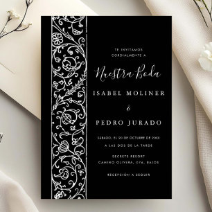 Convites Floral Ornata Preto & Branco Nuestra Boda Casament