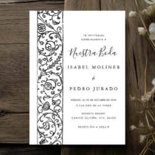 Convites Floral Ornata Preto & Branco Nuestra Boda Casament