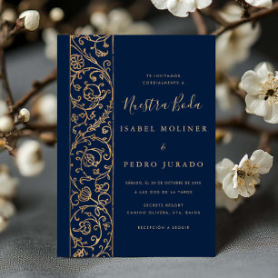 Convites Floral Ornate Dourado Marinho Nossa Noiva Casament