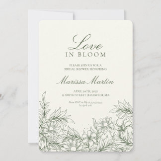 Convites Floral Outline Love In Bloom Chá de casamento Invi