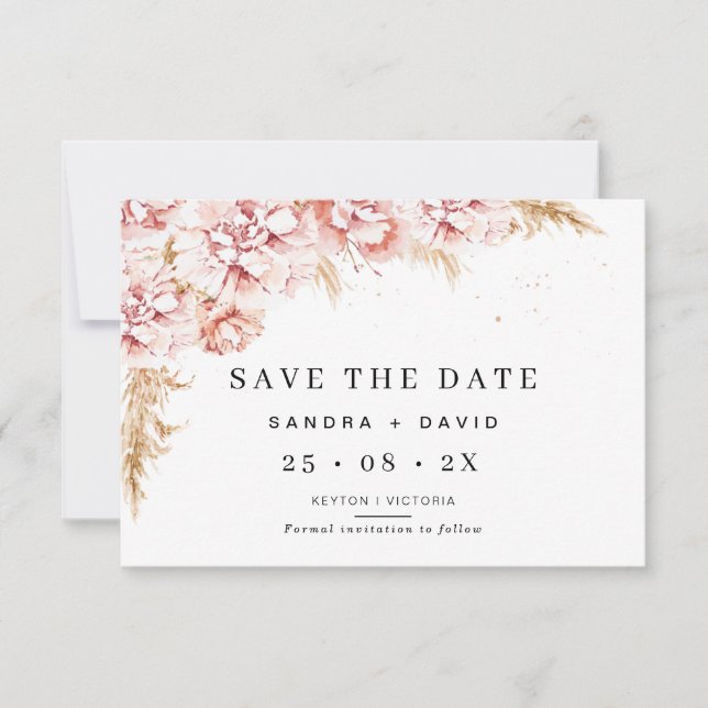 Convites Floral Pampas Grass Weding The Date Card (Frente)