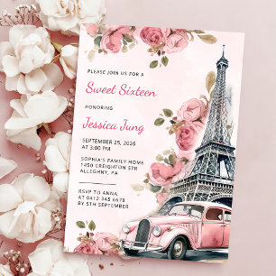 Convites Floral Paris Eiffel Tower Sweet 16 Festa de aniver
