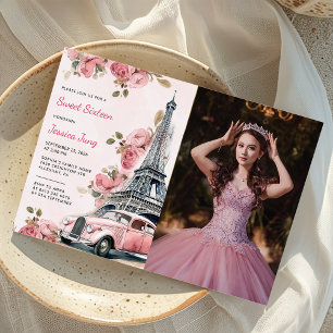 Convites Floral Paris Eiffel Tower Sweet 16 Foto de Anivers