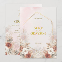 Convites Floral Pastel Elegante Boho Aquarela Casamento 