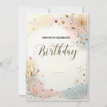 Floral Pastel Elegante em Aquarela e Confetes Dour