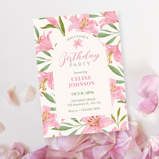 Convites Floral pastel lilás verde rosa flor de aniversário (Criador carregado)