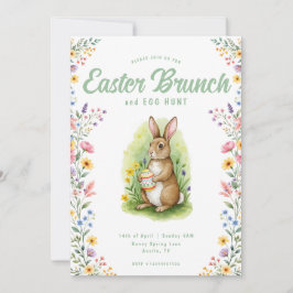 Convites Floral Pastel Watercolor Bunny Easter Brunch