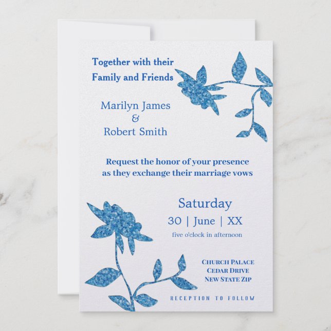 Convites Floral Peloroso Azul Oriental (Verso)