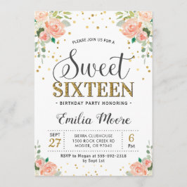 Convites Floral Peony Peach Sweet Dezesseis e dezesseis gar