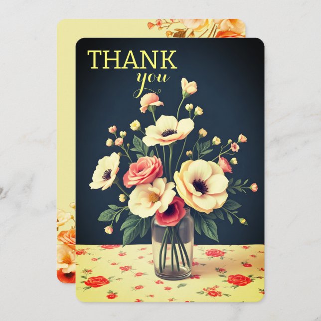 Convites Floral Personalized Yellow Flat Thank You Card (Frente/Verso)