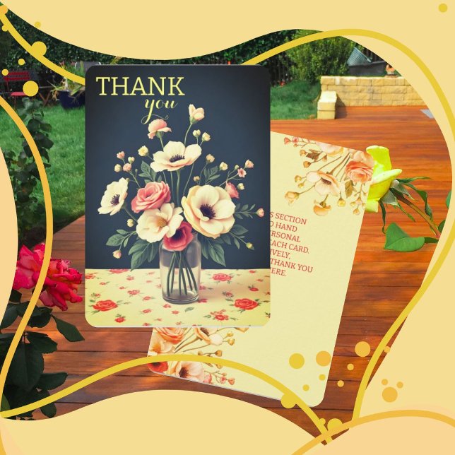 Convites Floral Personalized Yellow Flat Thank You Card (Minimalist Pink Begonia, Graphic and flat motifs add a contemporary edge, while nostalgic touches li)