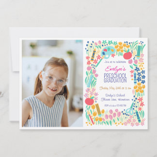 Convites Floral Photo Preschool Graduation Invitation