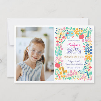 Convites Floral Photo Preschool Graduation Invitation