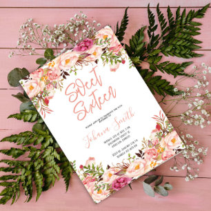 Convites Floral Pink Blush Sessenta Aniversário