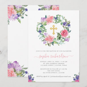 Convites Floral Pintado à Mão  Batismo De Trendy Watercol