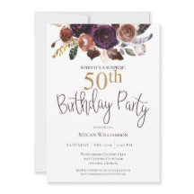 Floral Plum Dourado Surpresa 50ª Festa de aniversá