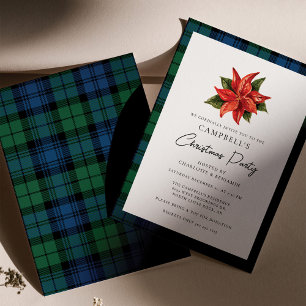 Convites Floral Poinsettia Xadrez Natal Campbell Tartan