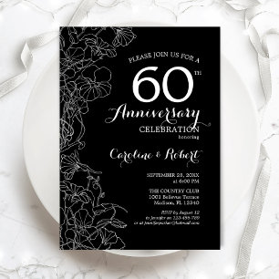 Convites Floral Preto Branco 60º Aniversário