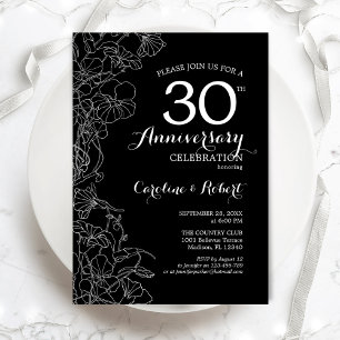 Convites Floral Preto e Branco 30º Aniversário
