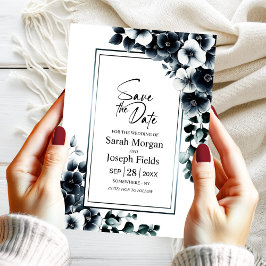 Convites Floral preto e branco moderno Salve a data