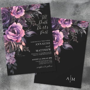 Convites Floral Preto Gótico Moderno Casamento