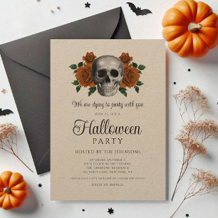 Convites Floral Preto Gótico Vintage Halloween Caveira