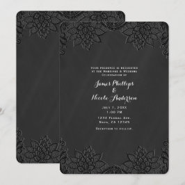 Convites Floral Preto Quadro-Negro e Renda Casamento no Cam