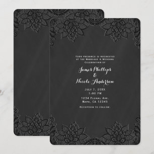 Convites Floral Preto Quadro-Negro e Renda Casamento no Cam