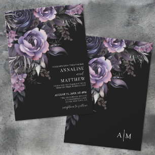 Convites Floral Preto Roxo Escuro Casamento