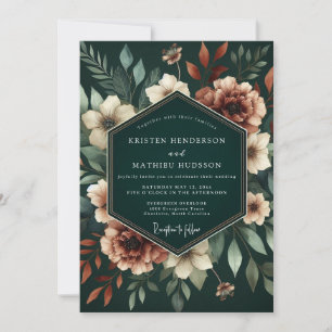 Convites Floral Profunda de Casamento Botânico em Azul Teal