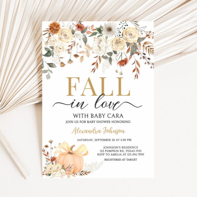 Convites Floral Pumpkin Fall in Love Baby Shower (Fall in Love Floral Pumpkin Baby Shower Invitation)