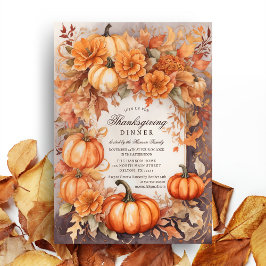 Convites Floral Pumpkin Harvest Watercolor Ação de Graças