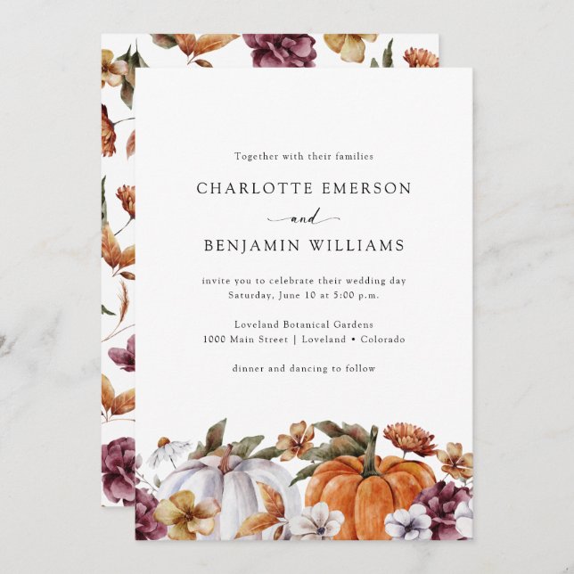 Convites Floral Pumpkin Wedding (Frente/Verso)