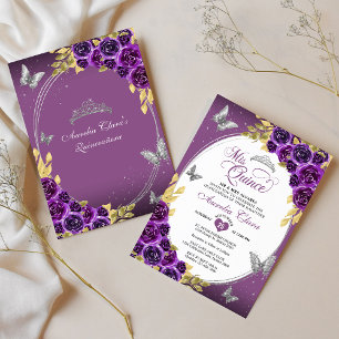 Convites Floral Puro Prata Tiara Borboleta Quinceañera