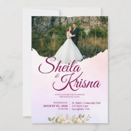 Convites Floral Purple and Pink Elegance Wedding with Photo