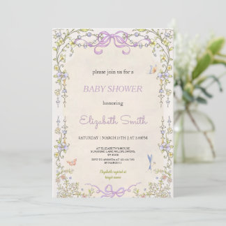 Convites Floral purple babyshower party invitation