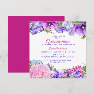 Convites Floral Purple Paisley Modern Quinceañera