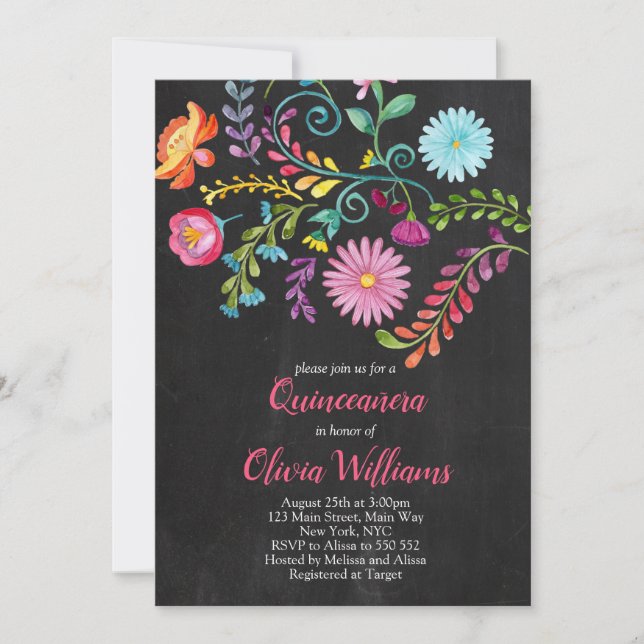Convites Floral Quinceanera Birthday Fiesta Mexicano (Frente)
