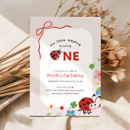 Convites Floral Red Bow Little Ladybug Bug 1st Birthday