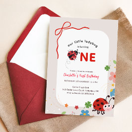 Convites Floral Red Bow Little Ladybug Girl 1st Birthday