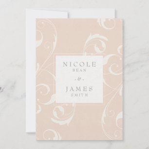 Convites Floral Rodado Branco e Pêssego Elegante Casamento