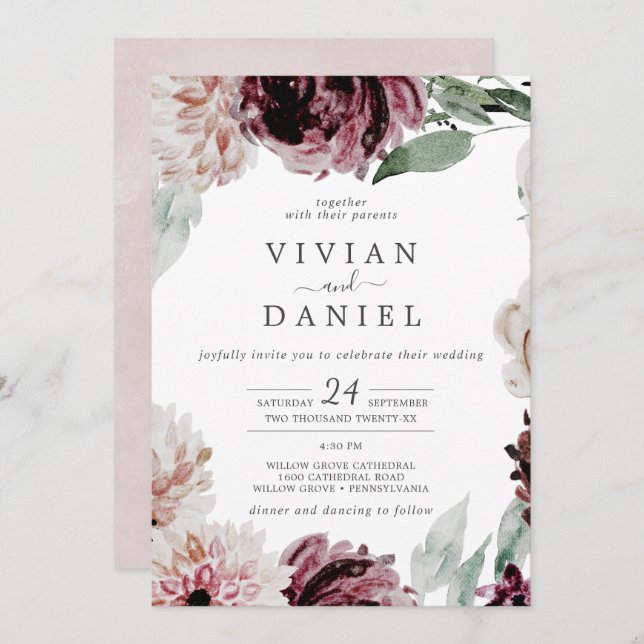 Convites Floral Romance Casual Wedding (Frente/Verso)