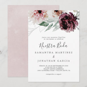 Convites Floral Romance, espanhol Nuestra Boda