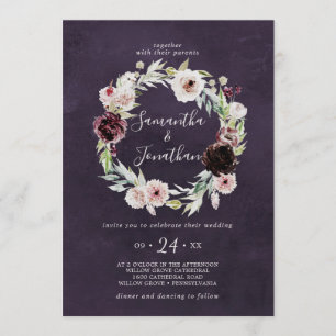 Convites Floral Romance Wreath Casamento de ameixa