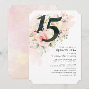 Convites Floral Rosa 15 Anos de Idade Quinceanera Rústica